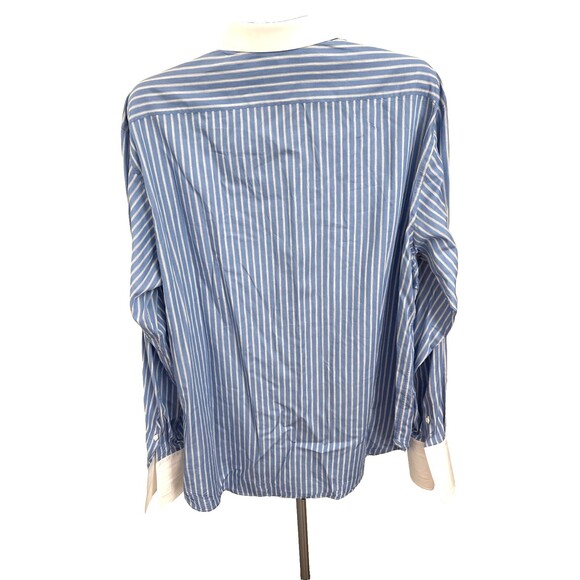 Brioni Men’s 18" Large Blue White Striped Long Sleeve French Cuff Shirt Italy - Picture 8 of 10